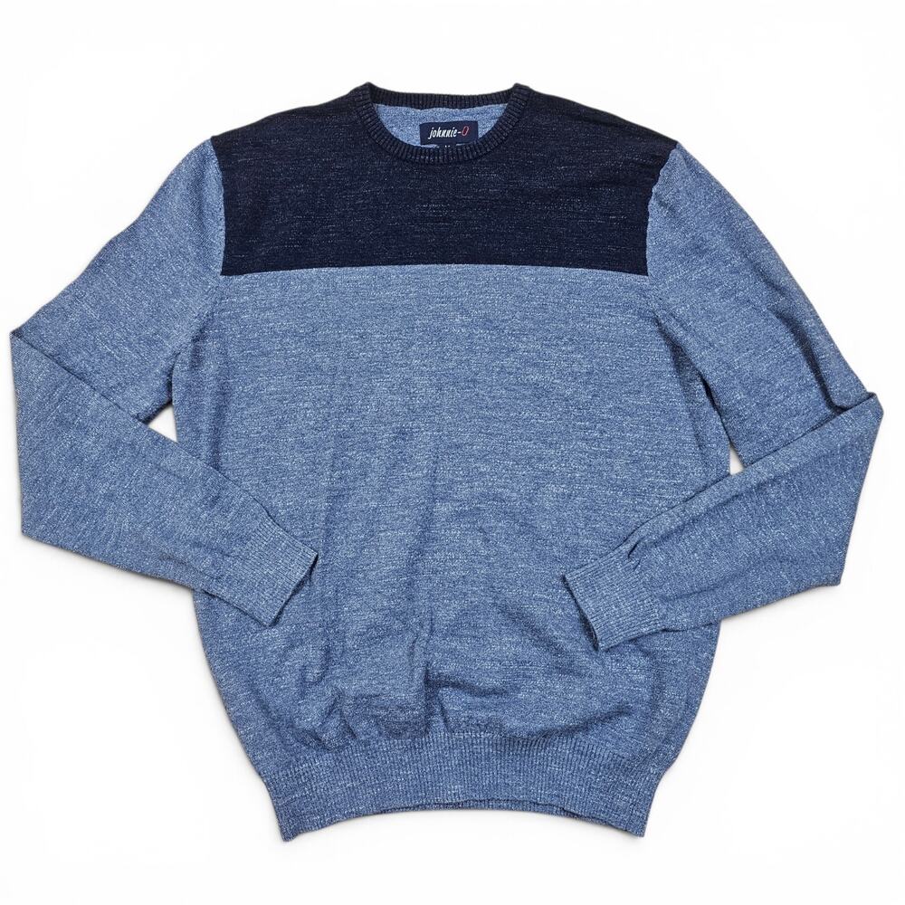 JOHNNIE-O Crew Neck Sweater Men's M Blue Colorblock Coastal Preppy Golf Resort